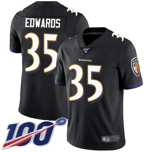 Baltimore Ravens Limited Black Men Gus Edwards Alternate Jersey NFL Football #35 100th Season Vapor Untouchable